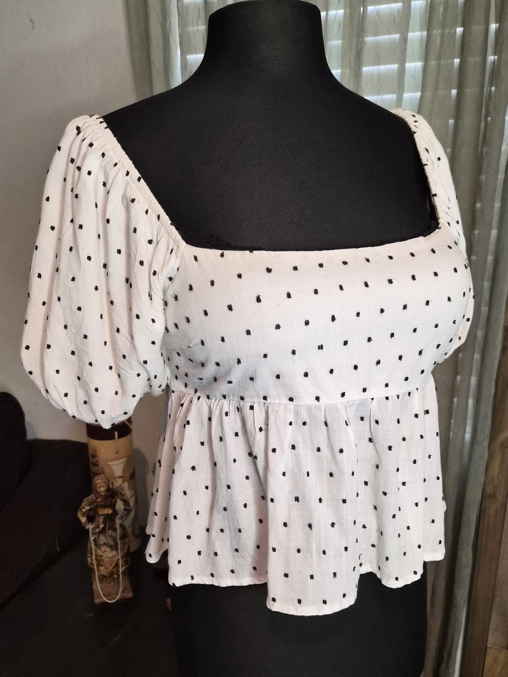 AUDREY PARIS White Square-Neck Polka Dot Peplum Crop Top #0082